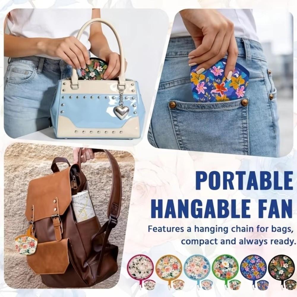 Summer Handheld Folding Fan Polyester Mini Folding Fan Portable Round Foldable Fan Men Women
