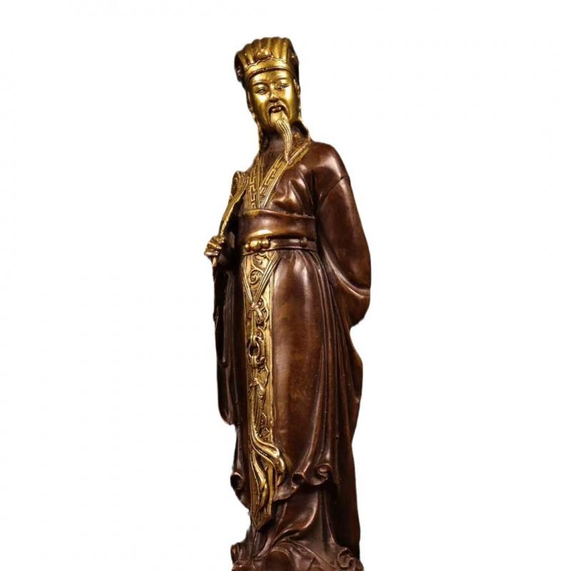 Латунная фигурка Лян Мастер Удун Чжугэ Кунмин Бронзовая статуя Домашний декор Благоприятное ремесленное изделие Подарок Офисное украшение