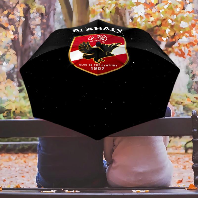 Al Ahly FC Umbrella with Automatic Open/Close & Self-8-Rib Heavy-Duty Umbrella, Compact Travel Umbrella Suitable for Outdoor