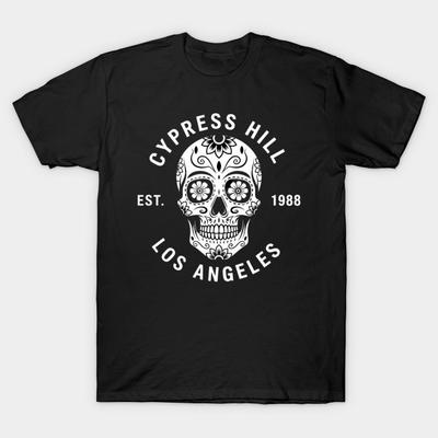 Мужская черная футболка с принтом Cypress Hill Череп Сахарный Печать на трансферной бумаге без вырезания Хлопковая футболка