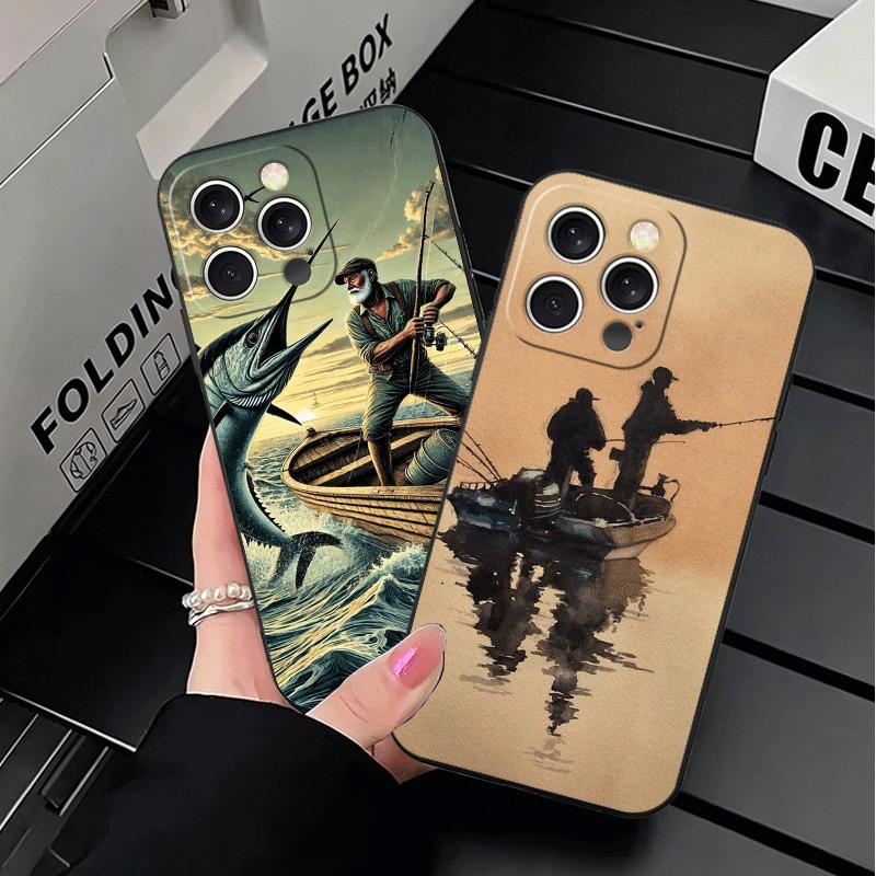 Чехол для телефона Мягкий чехол с рисунком Охота Рыбалка Мужчина для iPhone 16 16E 17 Air 15 Pro Max 14 Plus 13 Mini 11 12 7 Черная задняя крышка