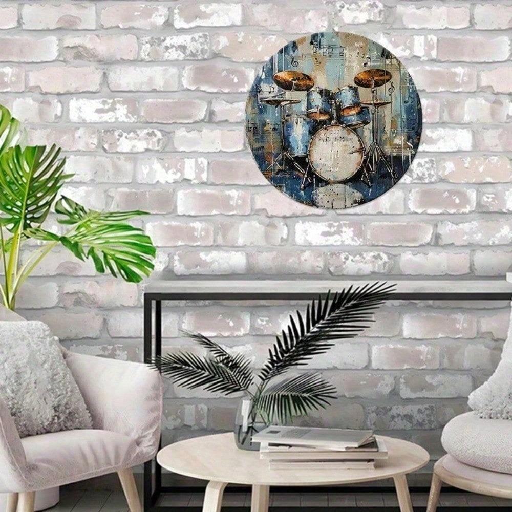 Жестяная табличка "Барабанная установка 8x8 дюймов" Винтажный металлический декор для стены Всепогодный для гаража, мужской комнаты, бара