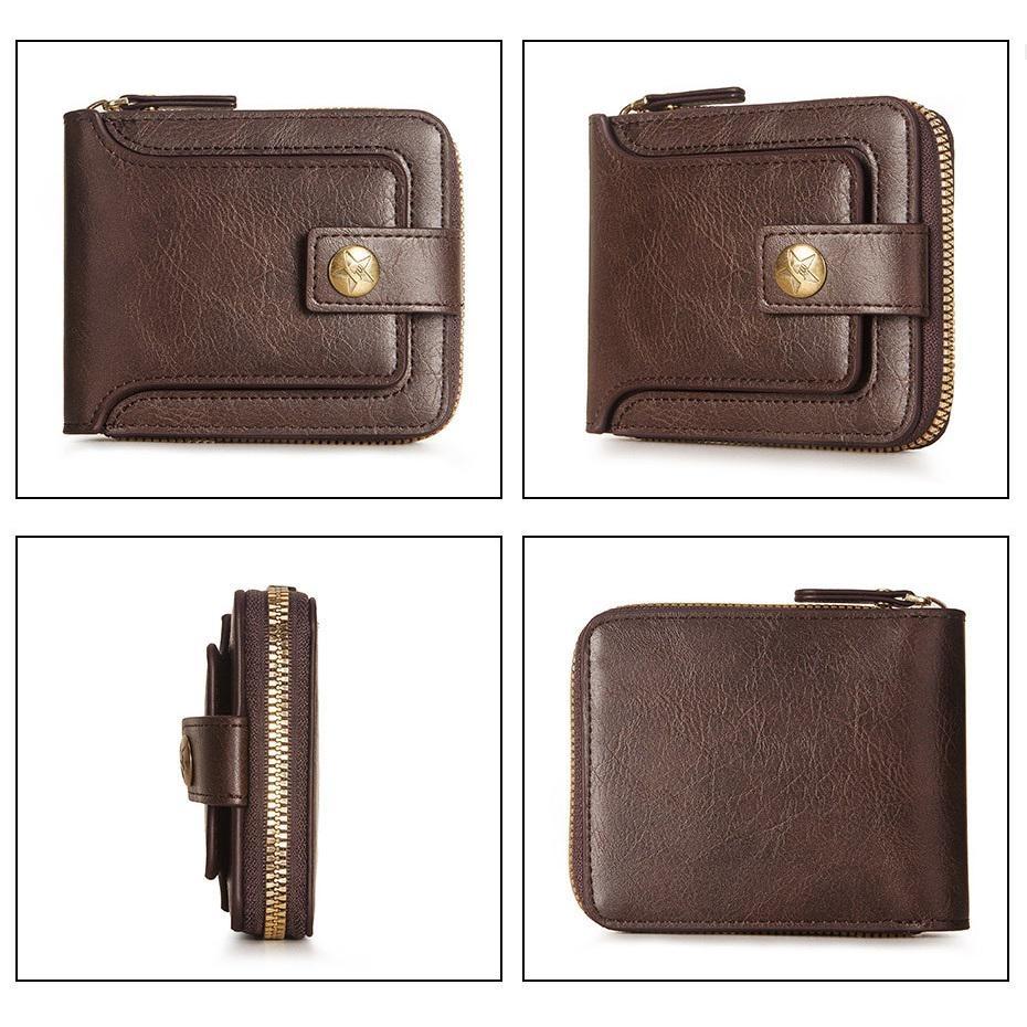 Винтажный мужской маленький кошелек из искусственной кожи, короткий кошелек с горизонтальной молнией и пряжкой, карман для монет, тройной чехол для карт, кошелек