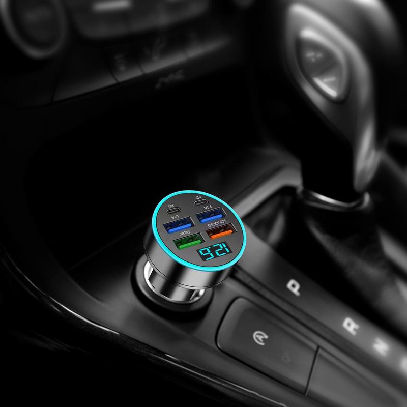 Порт для зарядки в автомобиль 66 Вт USB-зарядное устройство с многопортовым цифровым дисплеем Быстрая зарядка для телефона Зарядные порты Автомобильное зарядное устройство для телефона