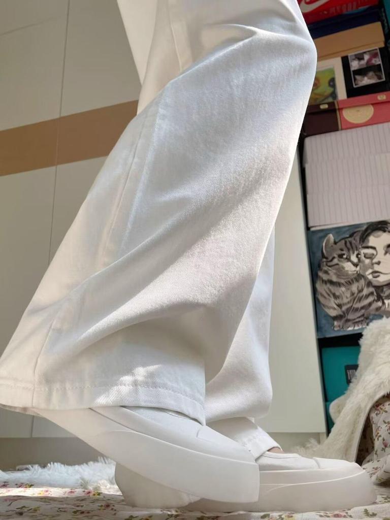 Женские белые джинсы широкие от бедра, весна/лето 2025, плиссированные, премиум-класса, свободные, драпирующиеся брюки полной длины.