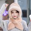 Autumn Winter Warm Hat Plush Lining Windproof Integrated Headwear Scarf for Women Cold Protection 3-in-1 Neck Ears Warmer Plush Hat for Motorcycle EMA