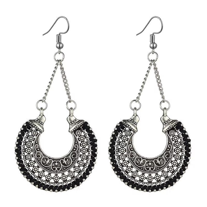 Этнические золотые серьги-подвески для женщин, цыганские винтажные серьги с синей линией и луной, индийские