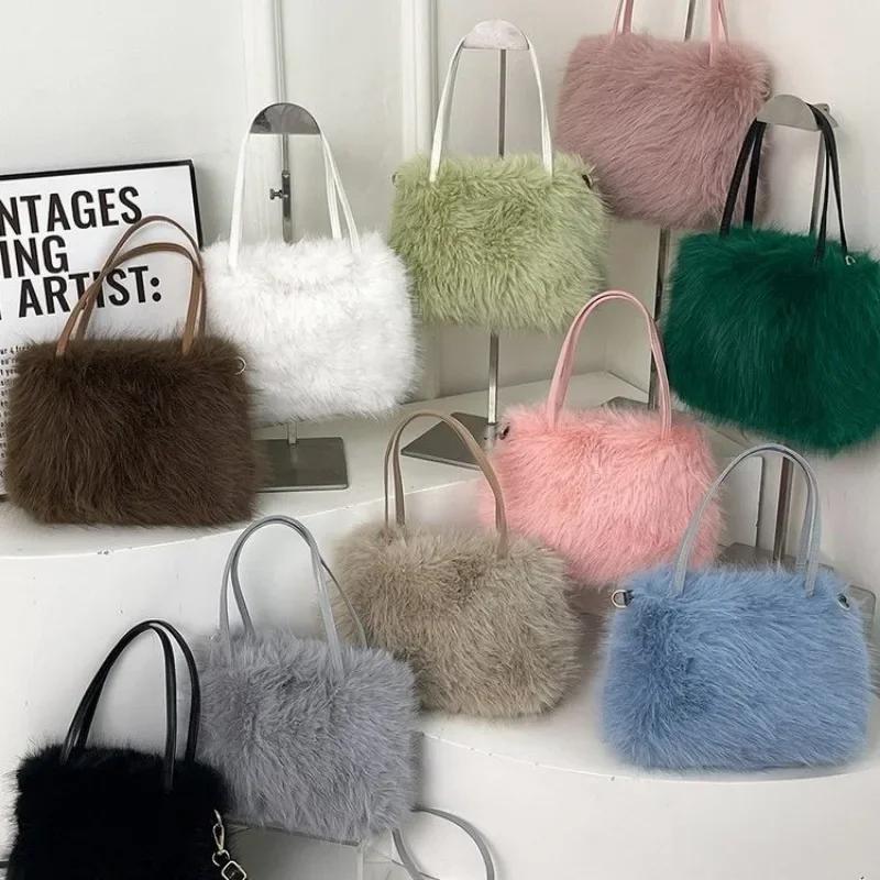 Женская сумка через плечо из бархатного меха, универсальная сумка через плечо, высококачественная сумка-ведро, портативная