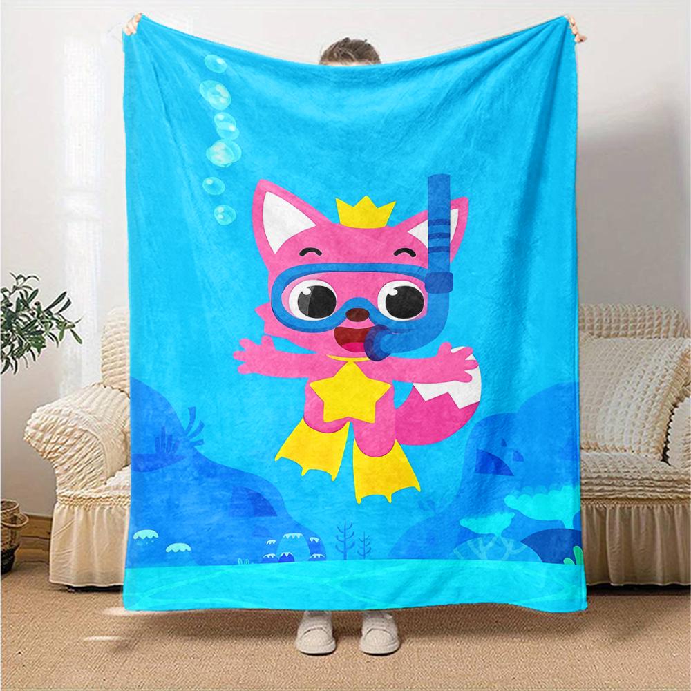 1pc Pinkfong Shark (2) Blanket, Gift, for Men and Women, Soft Blanket, Good for Sofa Bed Couch Travel, Lightweight Flannel Blanket