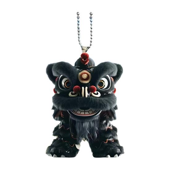 Yousheng Car Pendant with Metal Chain Lion Dance Design Plush Fabric Car Charm Keychain Bag Accessory Good Fortune Decoration
