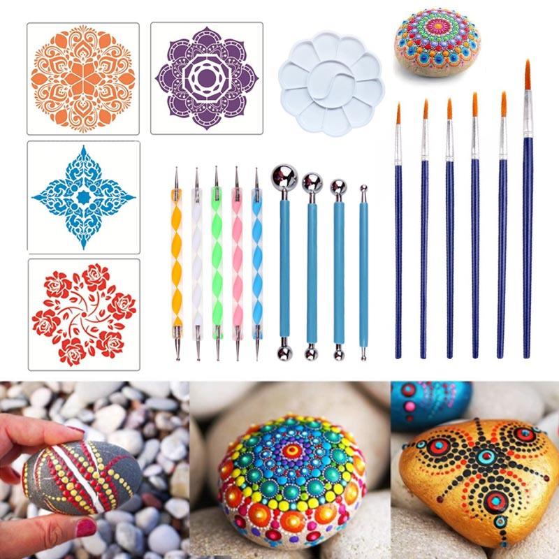 20Pcs DIY Mandala Dotting Painting Kits Dot Art Pen Paint Stencil Tools