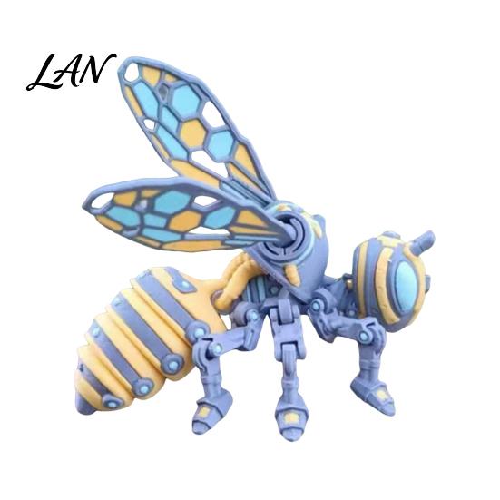 Futuristic Car Interior Ornament 3D Printed Articulated Bee Figurine, Flexible Joint Fidget Toy with Keychain, Mechanical Lightweight Art Statue