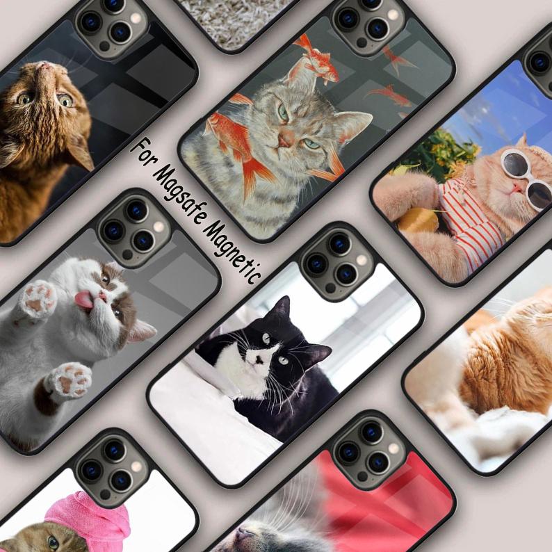 Милый Кот Животное Магнитный Чехол Для Телефона Для APPLE iPhone 17 Air 16 14 13 12 Pro Max 15 Plus Беспроводная Зарядка С Чехлом MagSafe