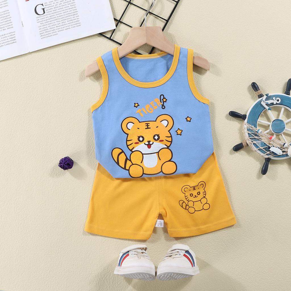 Children's Vest Suit Summer Girls Shorts Clothes Baby Korean Boys Sleeveless Suit Children's Clothing