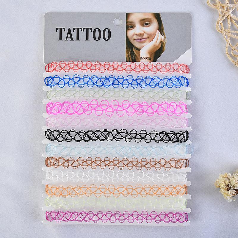 12Pcs Sell Vintage Hippy Stretch Tattoo Choker Necklace Elastic Chocker Necklace Fishing Line Tattoo Necklace Elastic