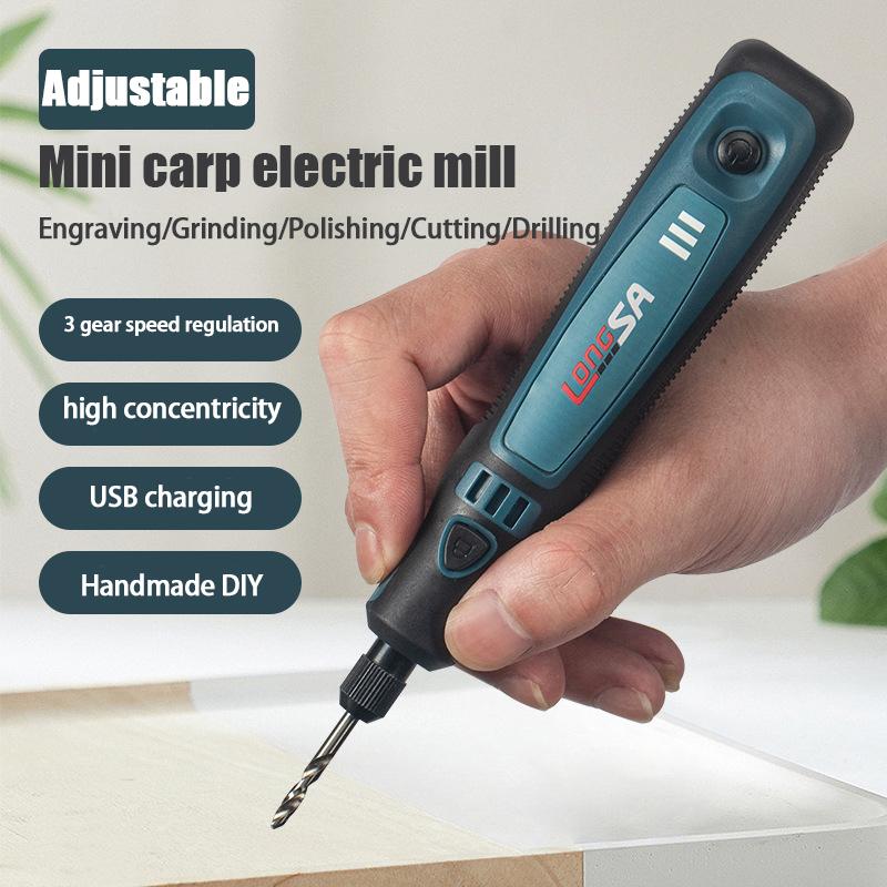 Small Electric Mill Hand-held Jade Polishing and Engraving Tools Recharging Electric Sanding Pen Root Miniature Household Mini Electric Drill