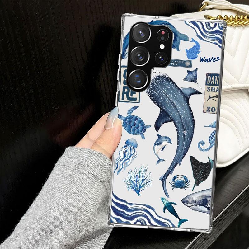 Чехол Ocean Starfish Sea Turtle Shark для Samsung Galaxy S25 S24 S23 S22 Ultra Мягкая накладка на телефон S25 Edge S21 Plus S20 FE S10 + Bl
