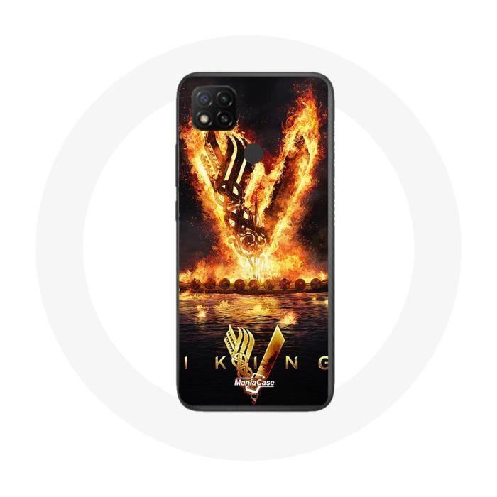 Coque - MANIACASE - Xiaomi Redmi 9C - Vikings - Logo V - Épée de Feu - Noir
