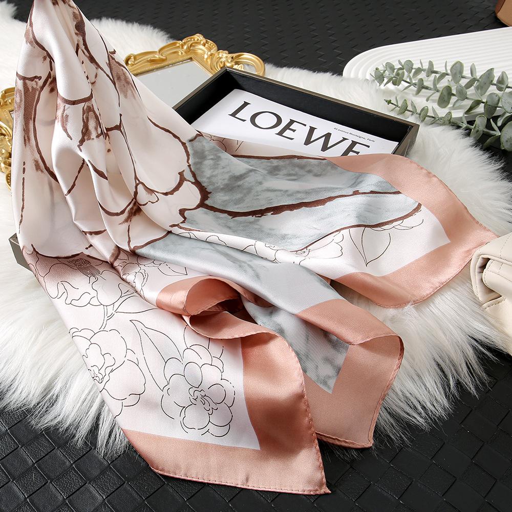 Camellia Flower Simple Silk Scarf Female Shanghai Story Thin Mom High-End Small Square Scarf Scarf
