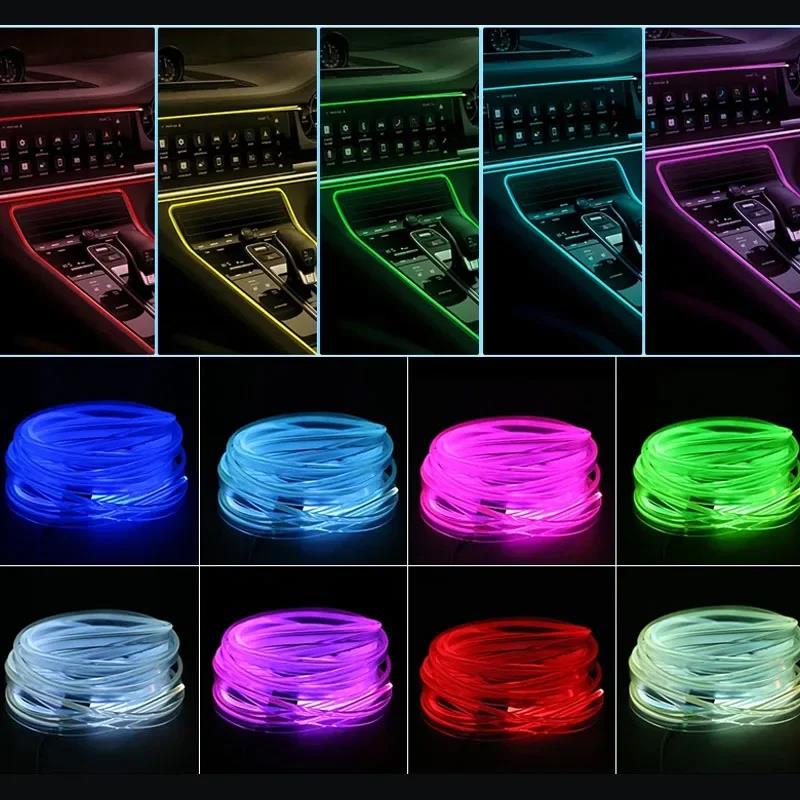 RGB Салонная Амбиентная Подсветка для Автомобиля Неоновая Атмосфера Светодиодная Лента Оптоволокно Симфоническое Освещение USB Консоль Декоративная Лампа Неоновые Огни 4