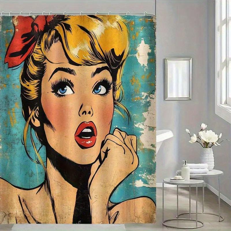 Женщина в стиле Поп-арт Шторка для душа Комиксный Стиль Винтажный Pin-Up Дизайн Водонепроницаемый Декор для Ванной Комнаты Ретро Мода Домашний Текстиль Заявление