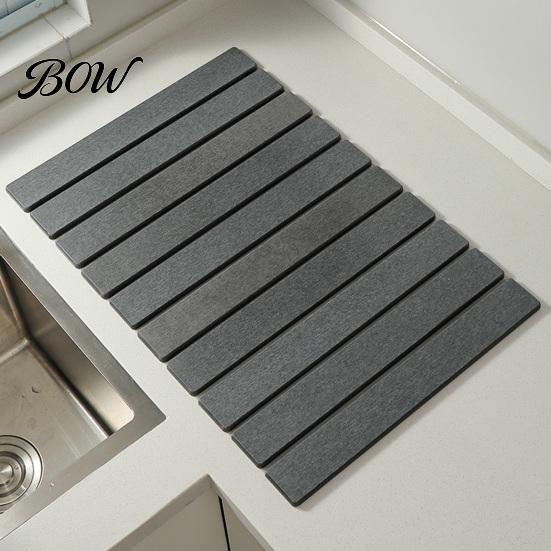 Fast Drying Kitchen Accessories Diatomaceous Dish Mat, Collapsible Absorbent Drain Pad, Large Capacity Rack Heat Resistant Multipurpose for Countertop