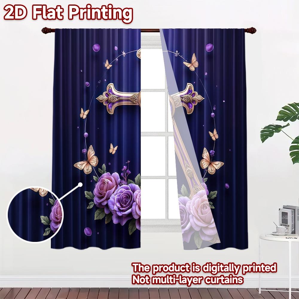 2D flat Photography Backdrop Tapestry Easter Floral Cross 100% Polyester Family Party Decoration Use for Holiday decorations