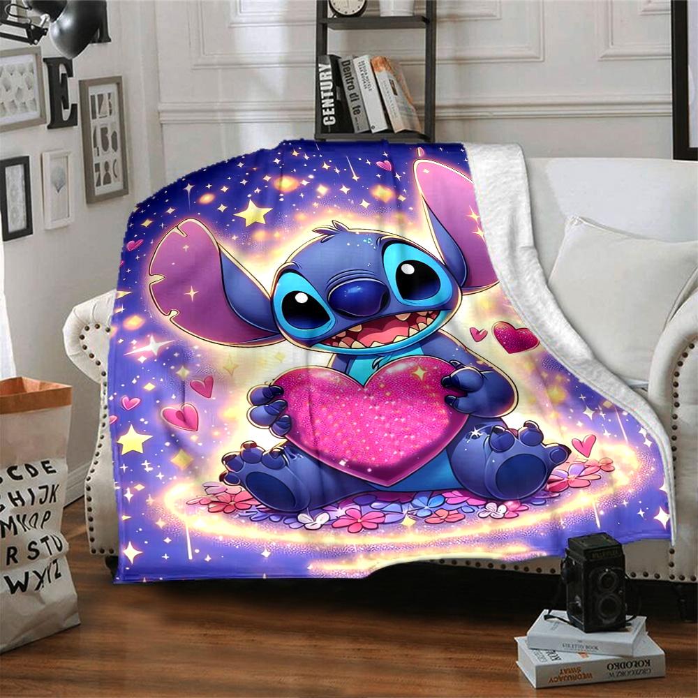 Stitch'S Heartfelt Adventure Flannel Blanket Super Soft Warm Cozy Blanket For Sofa Bed Office Travel Allseason Home Decor Gift