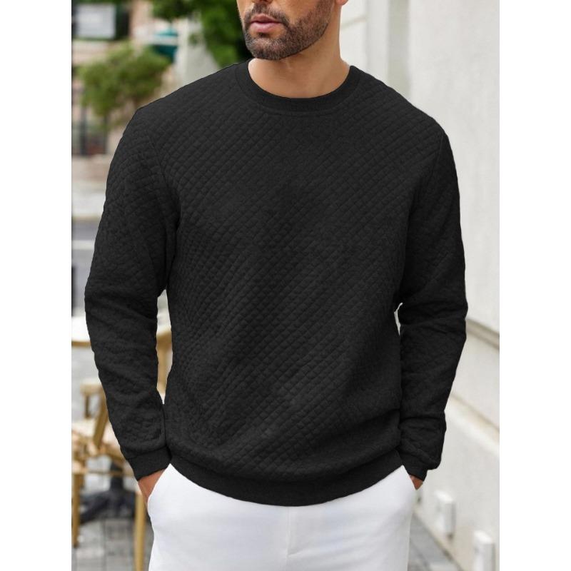 Новый весенне-осенний пуловер с круглым вырезом, однотонный вафельный, повседневный, с длинным рукавом