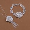 Silver Color Fine Wedding Jewelry Female Elegant Charm Big Flower Pendant Necklace Bracelets Fashion Set 20cm 45cm