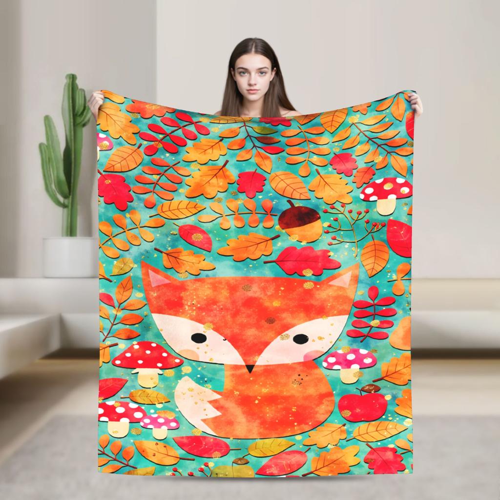 Cozy Blanket Plane Travel Cute Fox Throw Blanket Casual Bedspread For Chair Sofa Bed