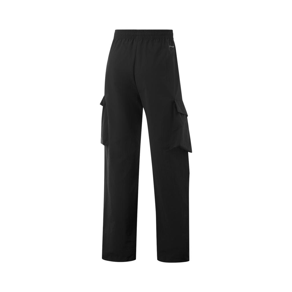 Li Ning Fitness Series Восточный стиль Средняя талия Прямые свободные тканые спортивные повседневные брюки женские брюки черные AYKU744-1
