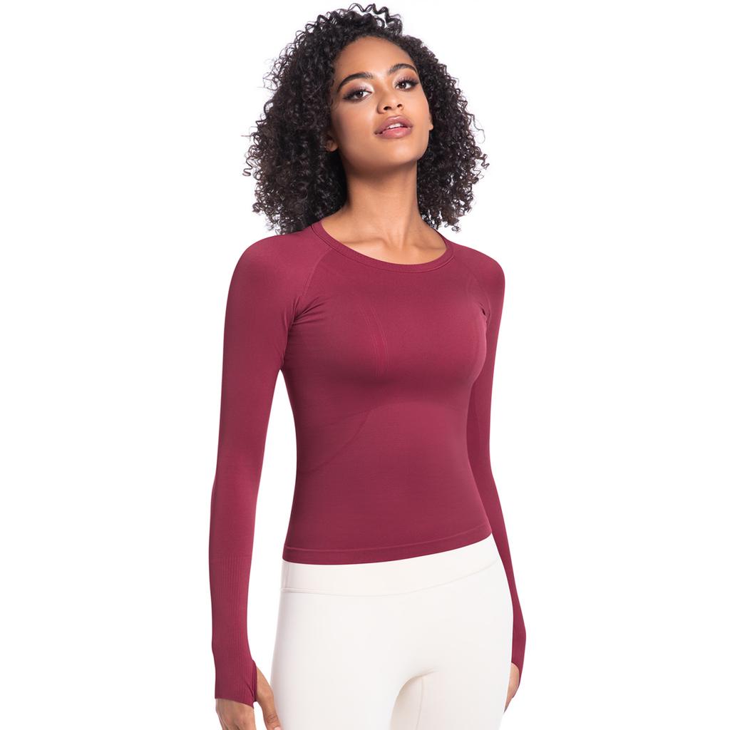 Auroth Long Sleeve Yoga Shirts With Thumb Hole Women Gym Sports Top Solid Color Running Slim Stretch Fitness Shirts