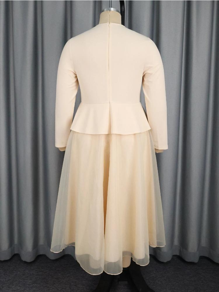 Элегантное женское платье А-силуэта с V-образным вырезом, длинными рукавами, 3D-цветами, баской, лоскутным узором из сетки, наряд для гостьи на свадьбу, в церковь, на вечеринку, осенняя новинка