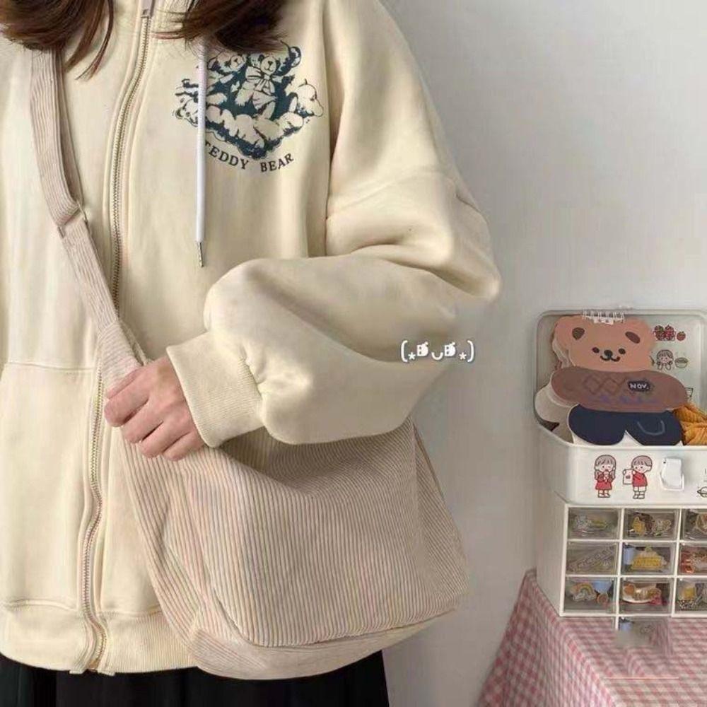 Большая вместительная вельветовая сумка через плечо в корейском стиле с подвеской для девочек