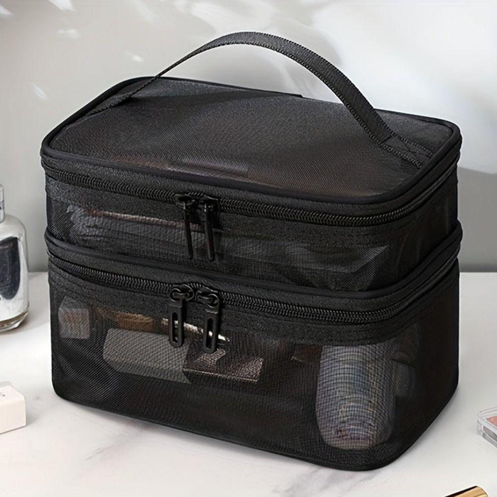 1/2/3 Layers Mesh Cosmetic Bags Zipper Perspective Makeup Bag Casual Cosmetic Storage Bag Women