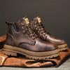 Fashion Hot Sale Fashion Brown Boots for Men Comfort Platform Men's Work Boots Lace-up Leather Ankle Boots Casual Men Botas Masculino