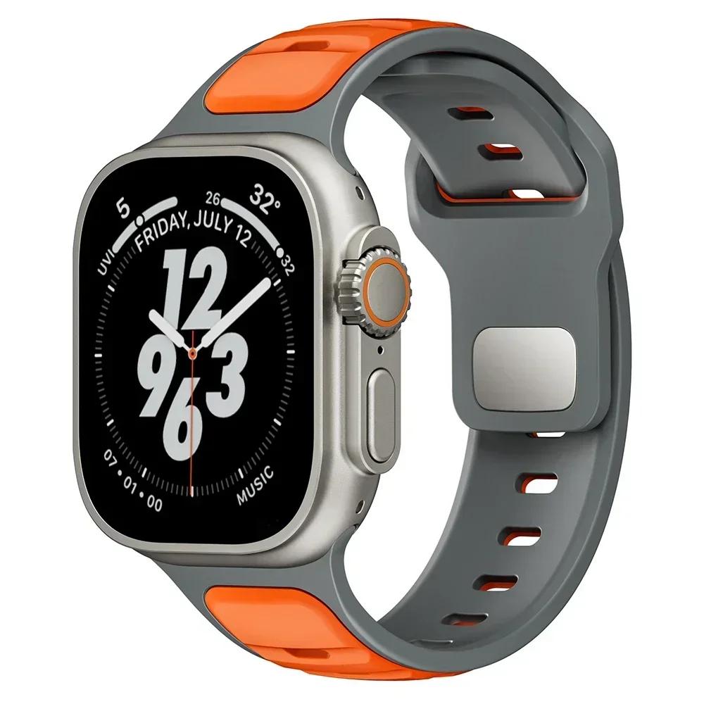 Силиконовый ремешок для Apple Watch 49 мм 46 мм 45 мм 44 мм 42 мм 41 мм 40 мм, мужской спортивный ремешок для iWatch Series 10 9 8 7 6 5 4 Se Ultra 1 2