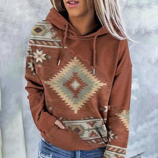 Женская толстовка с винтажным принтом на шнурке и длинным рукавом, свободный пуловер с капюшоном, мягкий повседневный карманный цветной женский топ