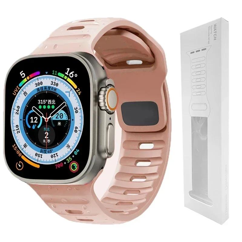 Мягкий силиконовый ремешок для Apple Watch Band Ultra 2, 49 мм, 44 мм, 45 мм, 42 мм, 41 мм, 42 мм, спортивный ремешок для часов iwatch Serise 5, 6, 7, 8, 9, браслет