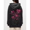 Vintage Womans Acid Wash Hoodies Spider Star Prints Streetwears Pocket Oversize Cotton Pullovers Autumn Winter Streetwear
