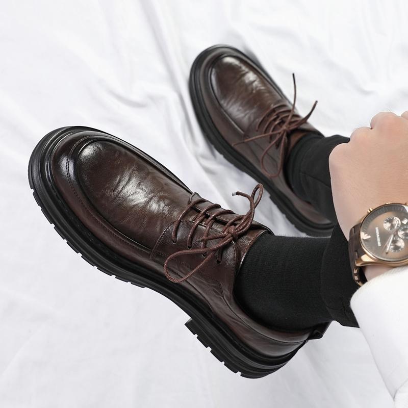 Весна Мужские Натуральная Кожа Британский Стиль Толстая Подошва Деловые Туфли из Кожи Бренд Удобные Кожаные Туфли Блок