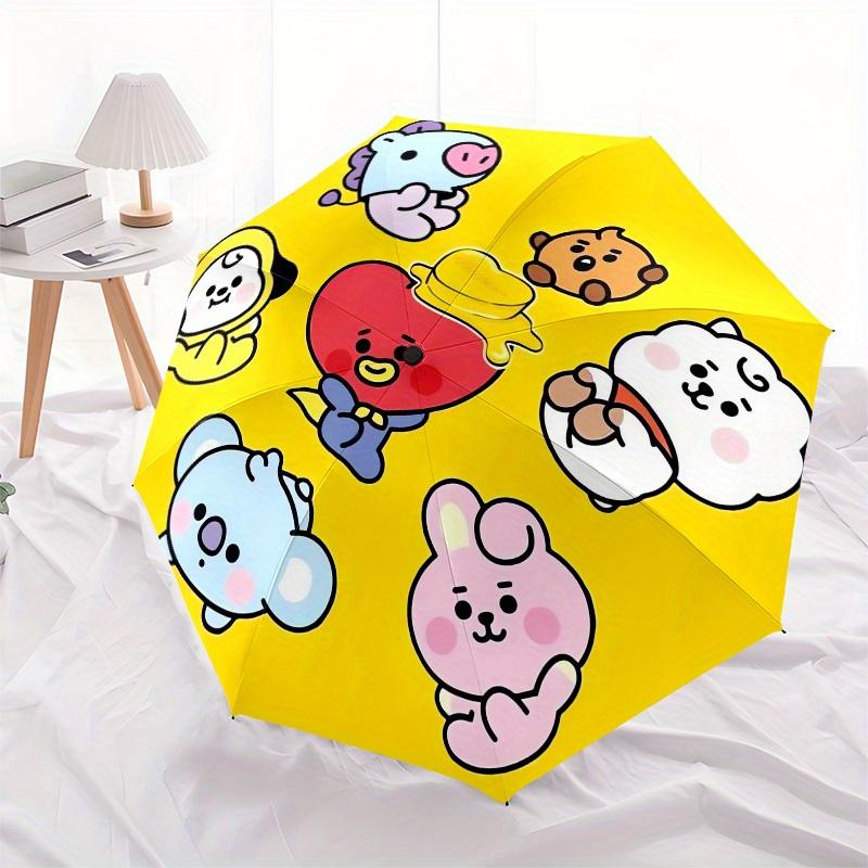1pc BT21 Character Circle Umbrella with Plastic Handle,Suitable for All Seasons Home Travel Outdoor UmbrellaM1106