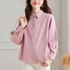Воротник Ручная вышивка Универсальная рубашка Женская осенняя одежда Премиальная однотонная Свободная рубашка с длинным рукавом Куртка Женская