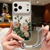 Черный Цветок Лотоса Кожаный Шнурок Чехол Для iPhone 18 Pro Max Гибридный TPU+PU Противоскользящая Мягкая Крышка Для iPhone 17 16 15 14 13 Pro Max