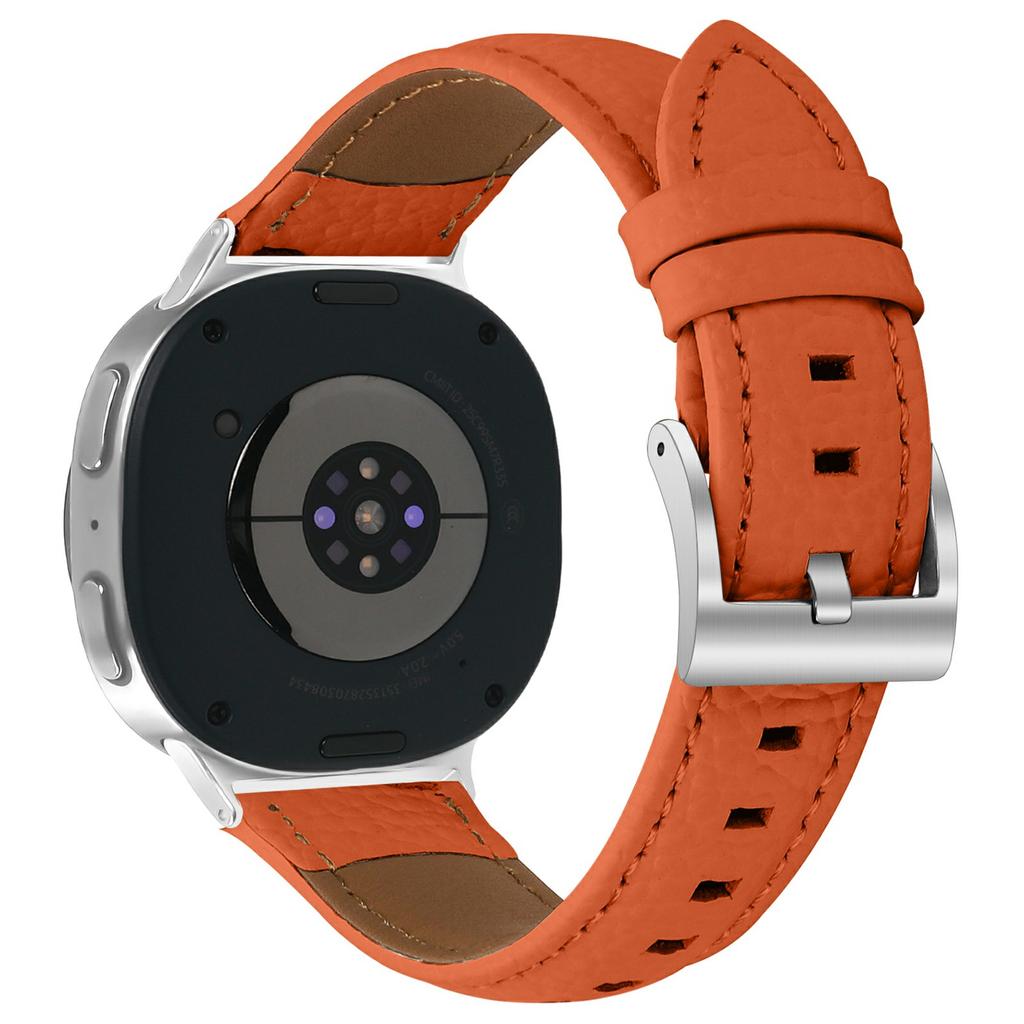 Litchi Texture Genuine Cow Leather Strap for Samsung Galaxy Watch8 Classic 46mm/Watch8 44mm/40mm Pointed-End Watch Band with Silver Buckle