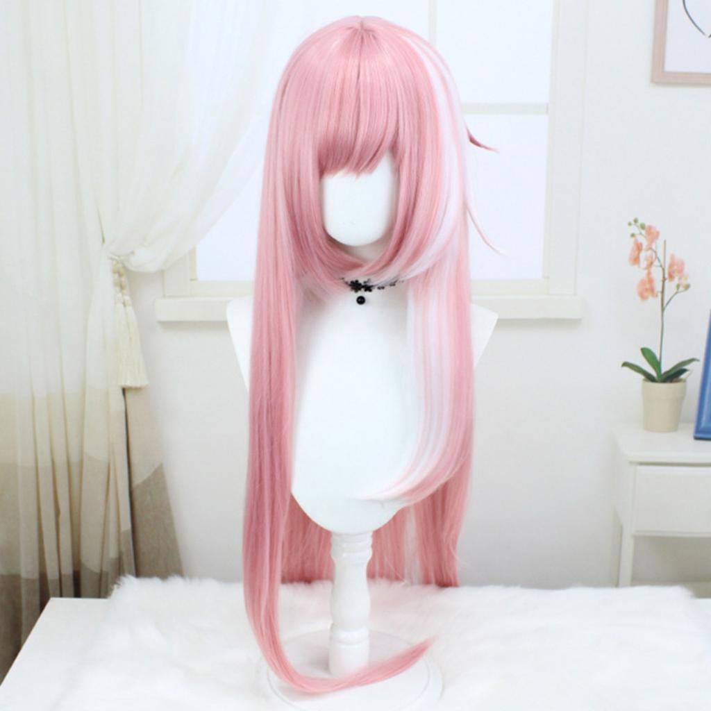 Pink Long Wig 110cm Simulated Scalp Middle Part Heat Resistant Synthetic Full Cap Wig for Women Party Cosplay