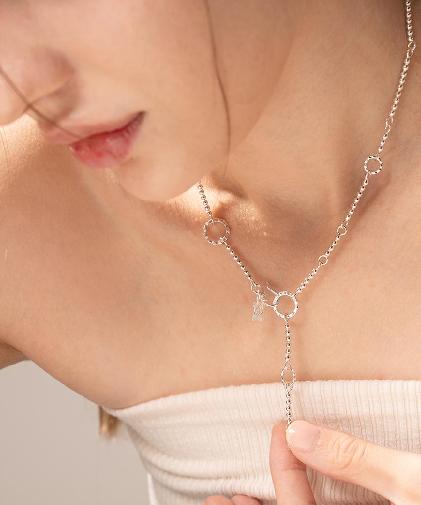 Jnui Wave Circle Necklace Silver 44Cm
