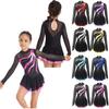 Kids Girls Long Sleeve Rhinestone Decorated Hollow Back Dance Dress Girls' Figure Ice Skating Leotard Dress