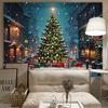 VIKAMA Christmas Snow Reindeer Sleigh Wall Tapestry Blue Night Full Moon Mountain Pine Tree Santa Sled Holiday Festive Decor